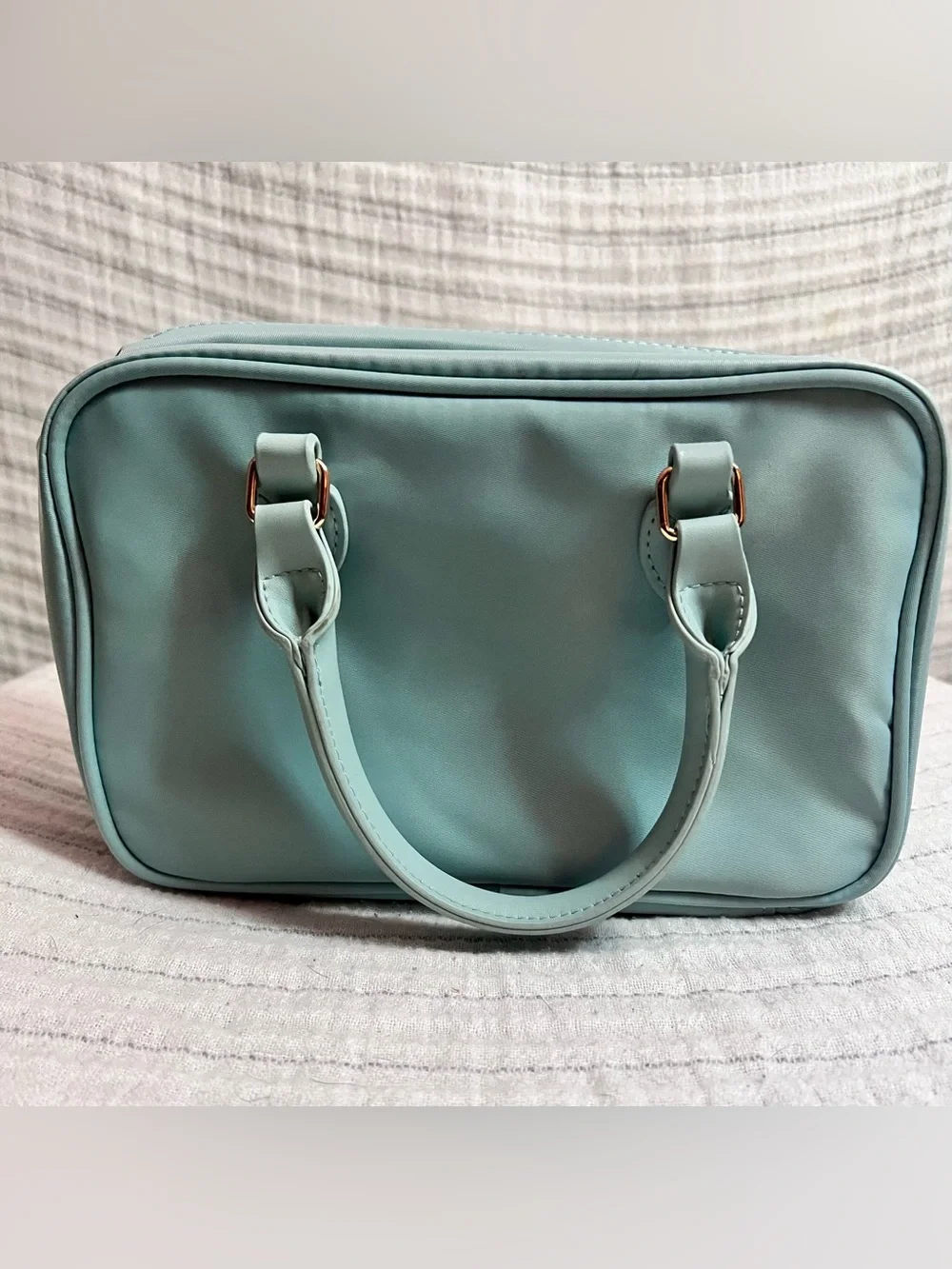 Mint Green Top-Handle Cosmetic Bag with Yellow Mirror Charm